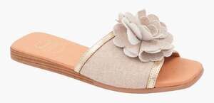 Andre Assous Womens Kiky Flower Slide Sandals Size 7 EU 38 Beige Natural NIB
